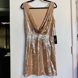 Lulus Champagne Sequin Scooped Back Mini Dress